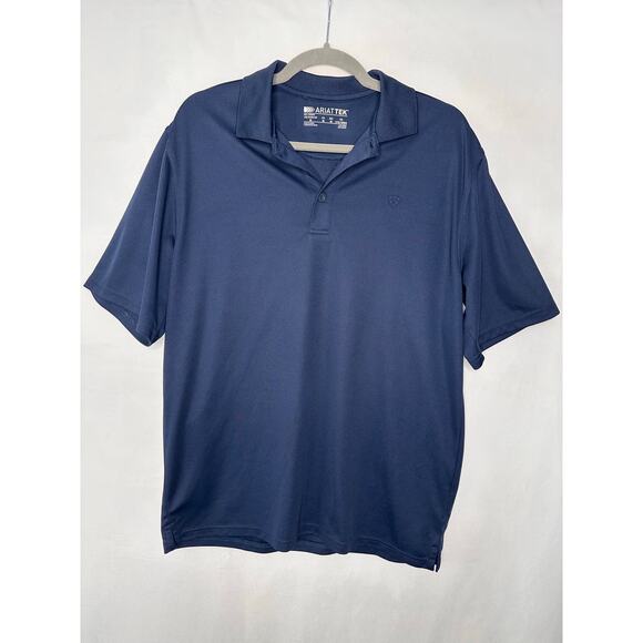 Ariat Tek Mens Polo Shirt Short Sleeve Navy Blue Performance Golf Medium - Picture 7 of 7